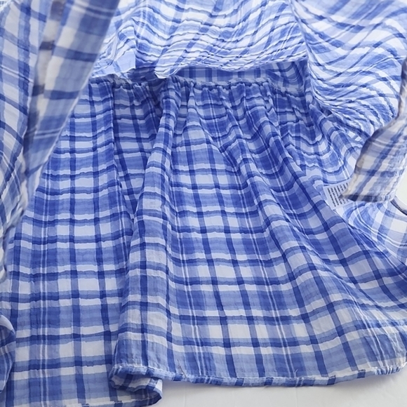 Tommy Hilfiger Women's Blue White Plaid Cotton Popover Short Sleeves Shirt Small - Picture 6 of 15